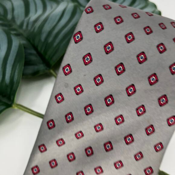 Vintage Yves Saint Laurent Neckwear Red Gray Diamond Geometric Silk Neck Tie - Picture 4 of 5